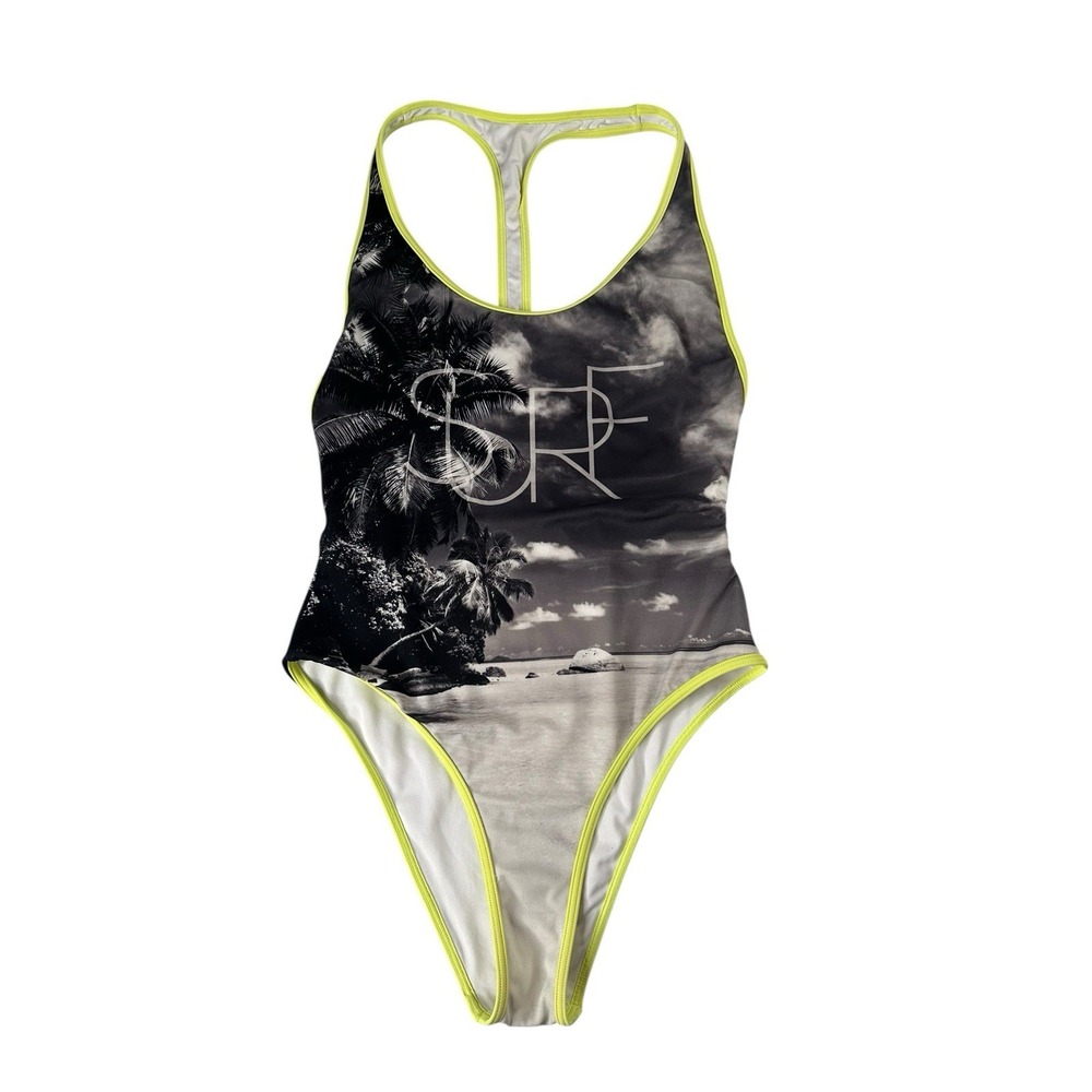 VICTORIA'S SECRET NEON GREEN BLACK‎ TROPICAL Palm ONE PIECE SWIMSUIT SP